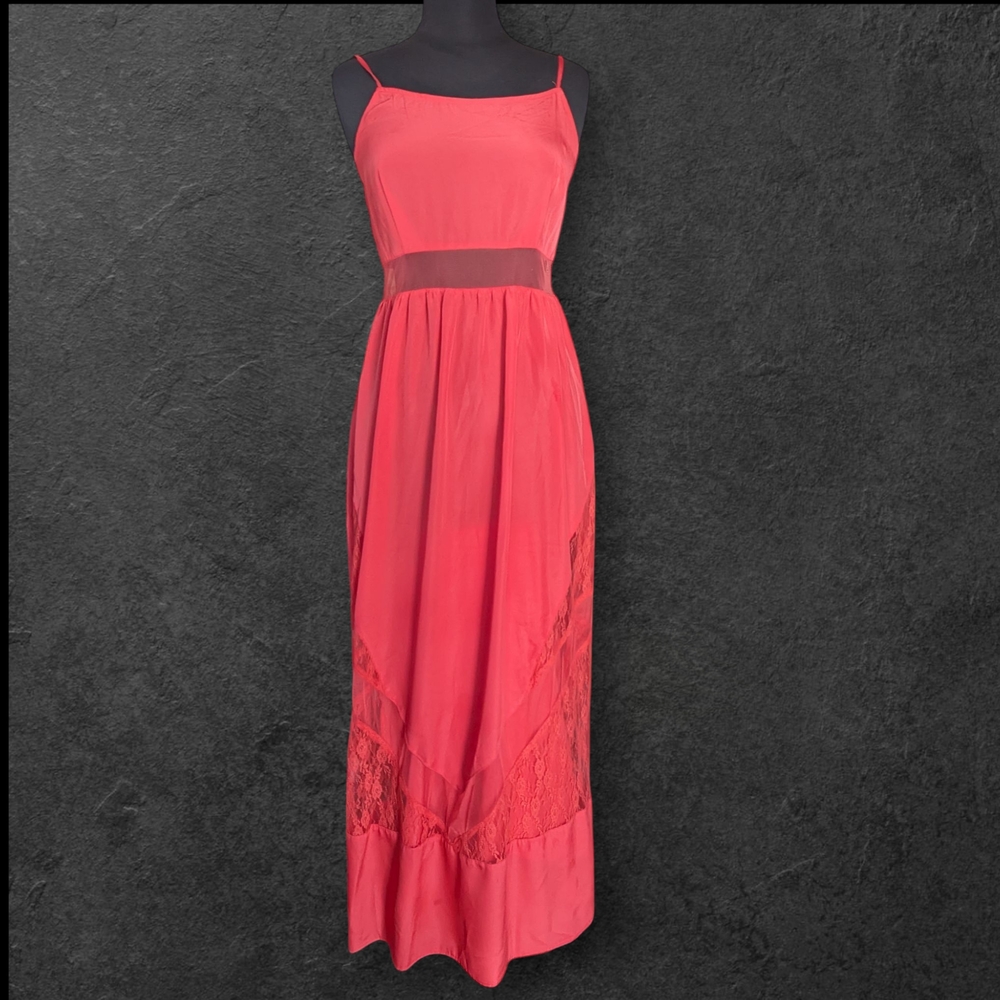 ALI & KRIS CORAL MAXI DRESS Size Large With Mesh Accents Summer/ Beach Dress